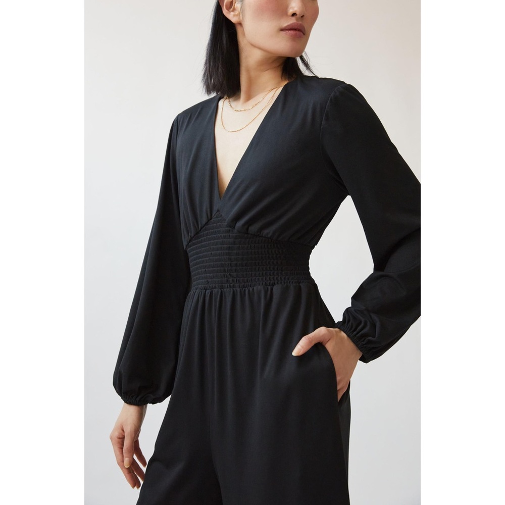 HUTCH Anthropologie Black Wide-Leg V-Neck Jumpsuit - Picture 2 of 4